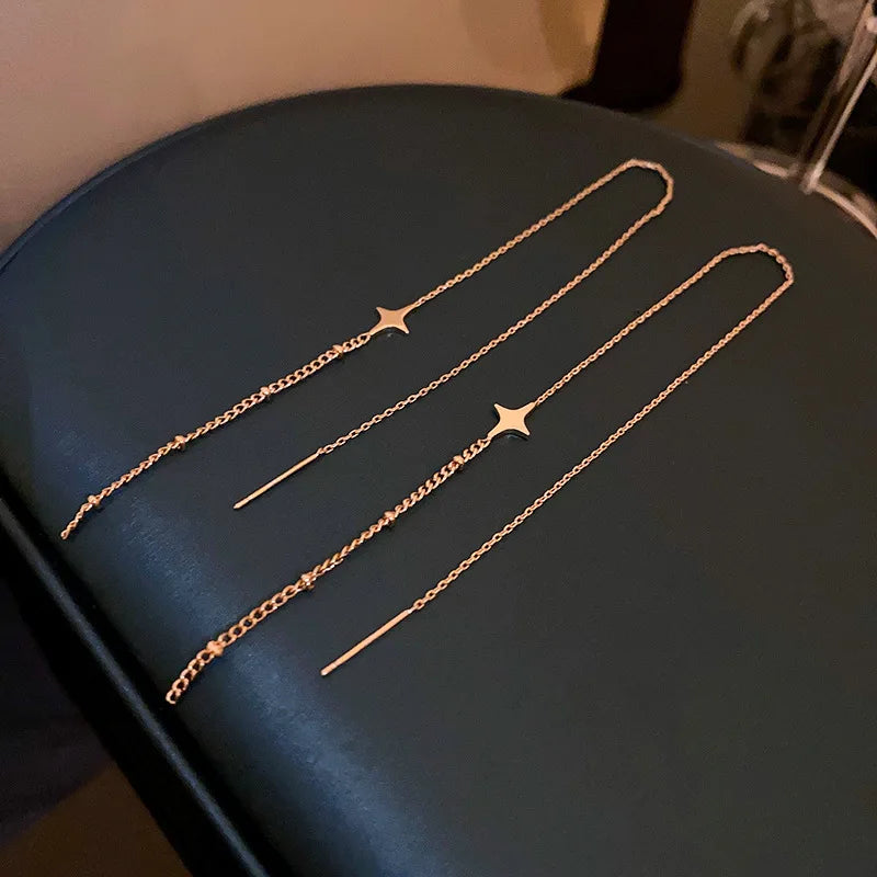 Simple Geometric Square Drop Earring For Women Korean Fashion Gold-color Line Long Tassel Dangle Earrings Party Jewelry Gift - Oria Jewel