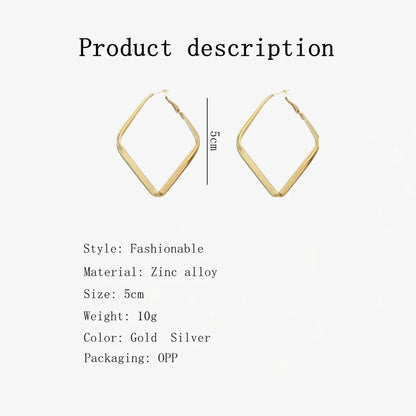 Diamond Shape Statement Hoops - Oria Jewel