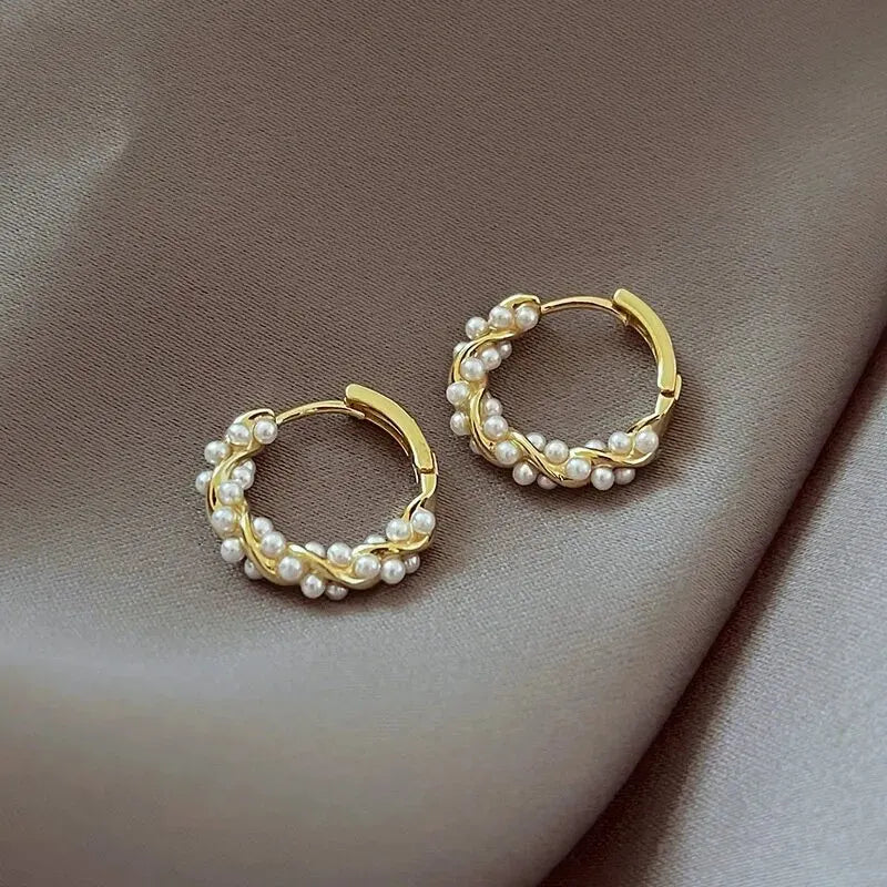 French Imitation Pearl Circel Earring Small Round Hoop Earrings For Women New Design Texture Earrings Jewelry Elegant Gift - Oria Jewel