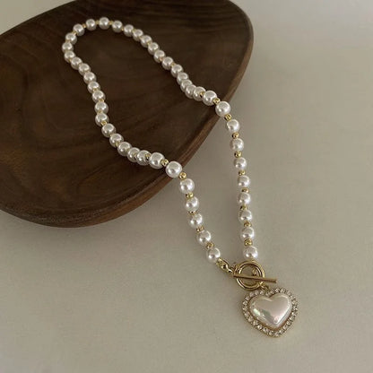 Elegant Pearl Necklace For Women Heart Pendant Necklaces Luxury Imitation Pearls Chain Necklaces Korean Jewelry Girls Gifts - Oria Jewel