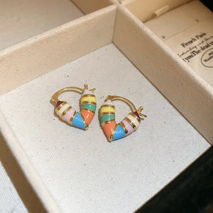 Candy Colorful Heart Hollow Hoop Earrings for Women Korean Sweet Design Sense Ear Buckle Cute Fashion Temperament Party Jewelry - Oria Jewel