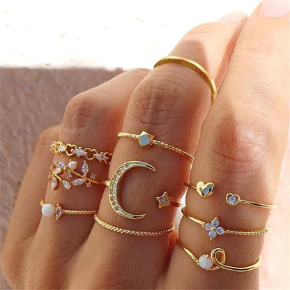 Bohemian Butterfly Pearl Rings Set for Women Shine Pearl Gothic Vintage Plated Retro Rhinestone Simple Finger Jewelry Gift - Oria Jewel