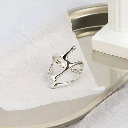 A Creative Punk-style Hollow Geometric Irregular Melting Electroplated Gold Adjustable Opening Ring For Teenagers, Suitable For - Oria Jewel