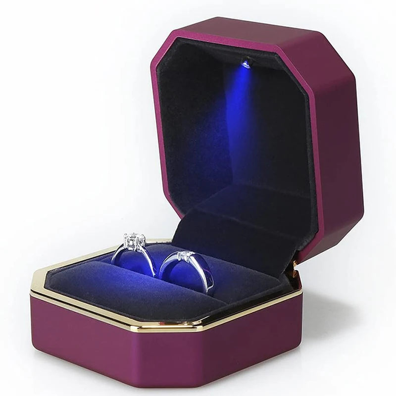 1 Pcs LED Jewelry Ring Box Luxury Velvet Rubber Necklace Pendant Gifts Display With Light For Proposal Engagement Wedding Case - Oria Jewel