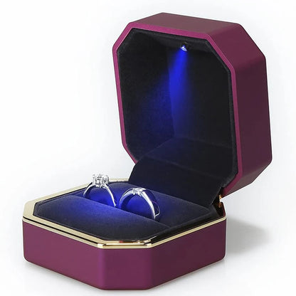 1 Pcs LED Jewelry Ring Box Luxury Velvet Rubber Necklace Pendant Gifts Display With Light For Proposal Engagement Wedding Case - Oria Jewel