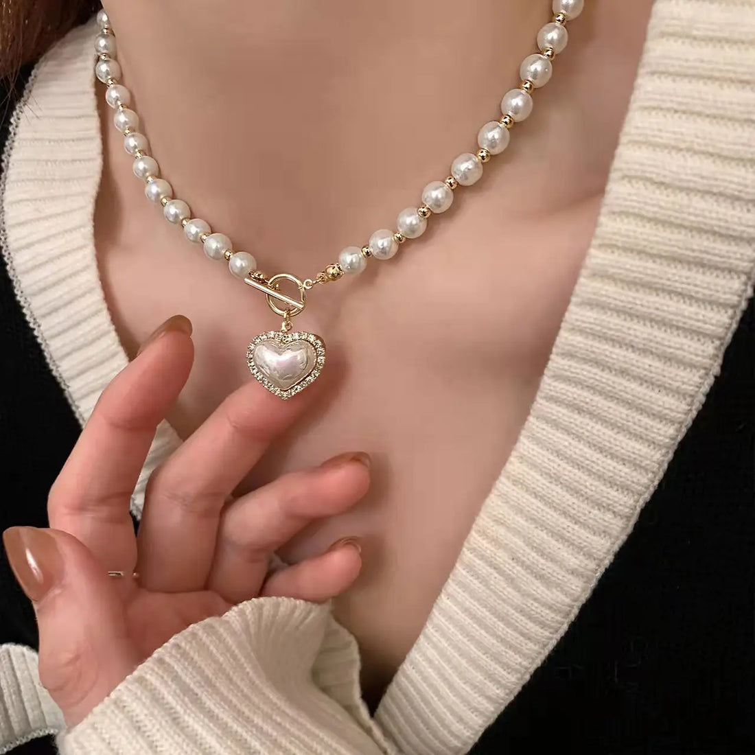 Elegant Pearl Necklace For Women Heart Pendant Necklaces Luxury Imitation Pearls Chain Necklaces Korean Jewelry Girls Gifts - Oria Jewel