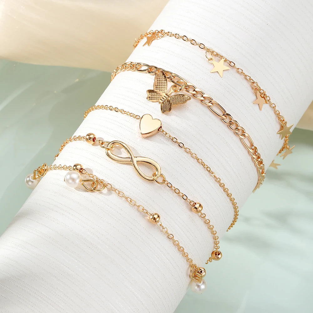 Butterfly &amp; Star Anklet Set – Boho Pearl Beach Jewelry - Oria Jewel