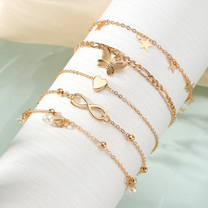 Butterfly &amp; Star Anklet Set – Boho Pearl Beach Jewelry - Oria Jewel