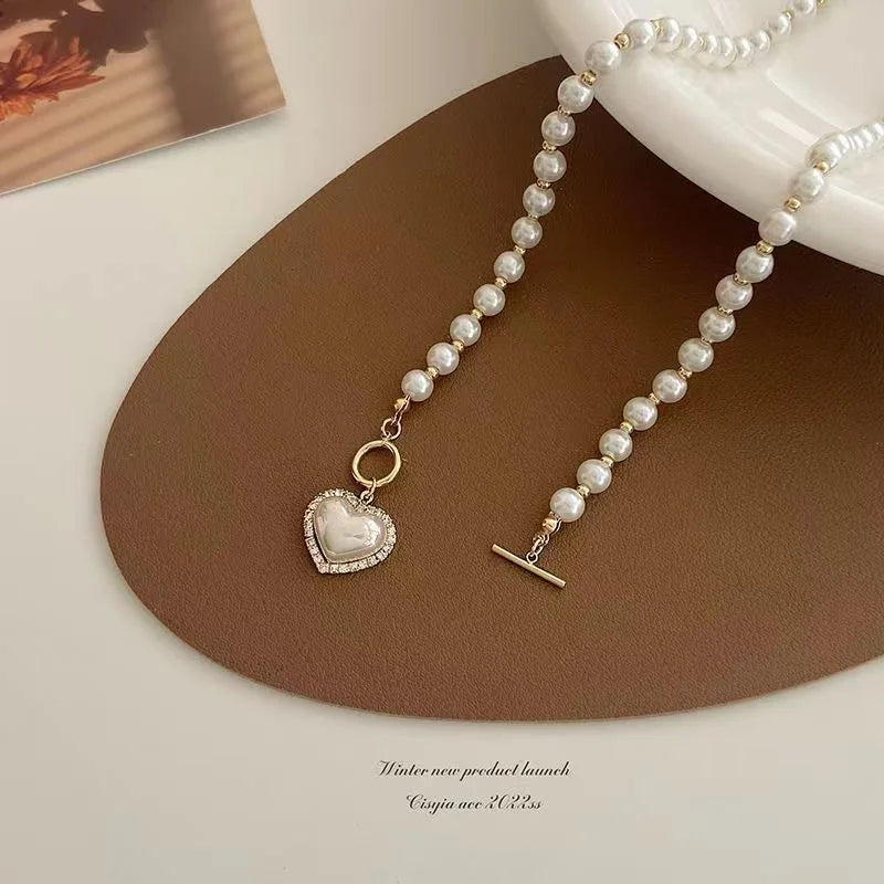 Elegant Pearl Necklace For Women Heart Pendant Necklaces Luxury Imitation Pearls Chain Necklaces Korean Jewelry Girls Gifts - Oria Jewel
