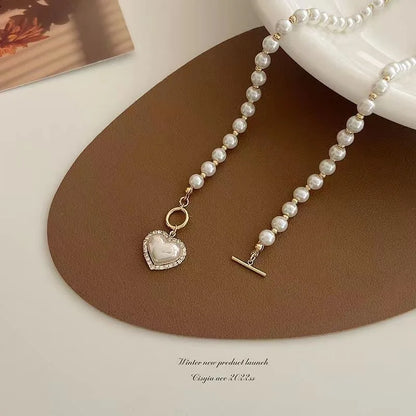 Elegant Pearl Necklace For Women Heart Pendant Necklaces Luxury Imitation Pearls Chain Necklaces Korean Jewelry Girls Gifts - Oria Jewel