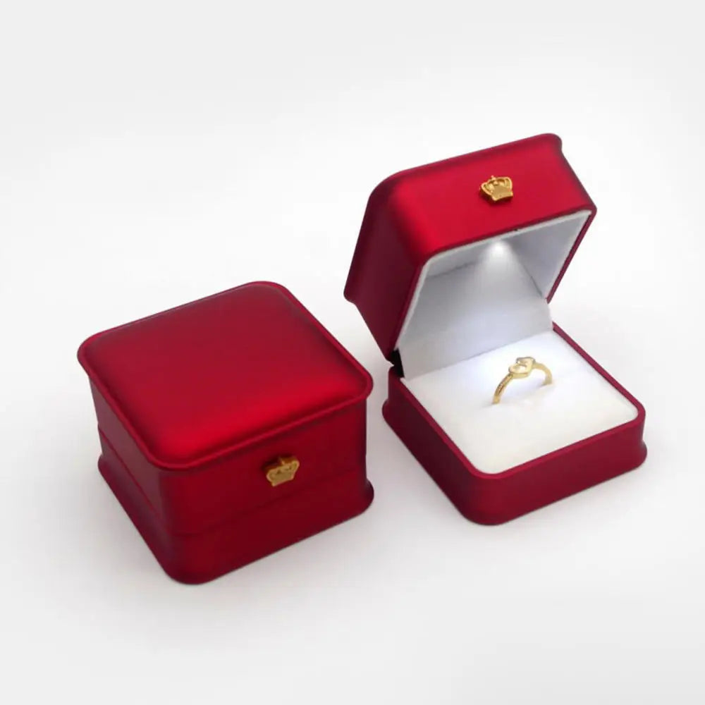 1 Pcs LED Jewelry Ring Box Luxury Velvet Rubber Necklace Pendant Gifts Display With Light For Proposal Engagement Wedding Case - Oria Jewel