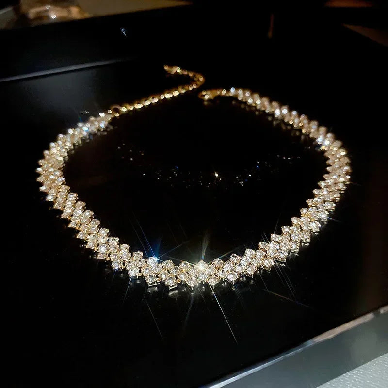 Luxury Rhinestone Choker Necklace – Geometric Crystal Statement - Oria Jewel