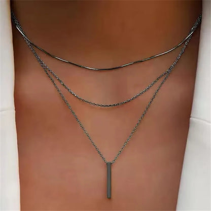 Vintage Layered Metal Bar Pendant Necklace for Women Daily Wear Gold Color Reactangle Clavicle Chain Collarbone Necklace Jewelry - Oria Jewel