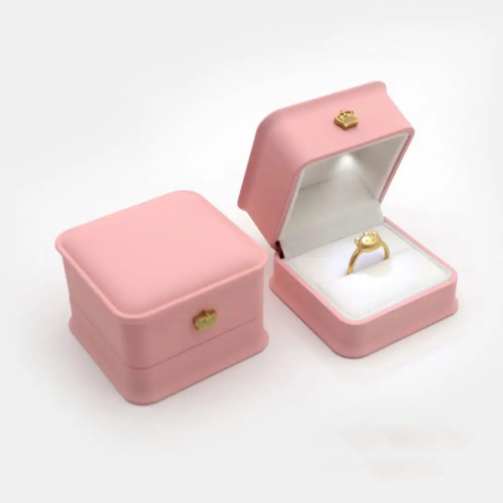 1 Pcs LED Jewelry Ring Box Luxury Velvet Rubber Necklace Pendant Gifts Display With Light For Proposal Engagement Wedding Case - Oria Jewel