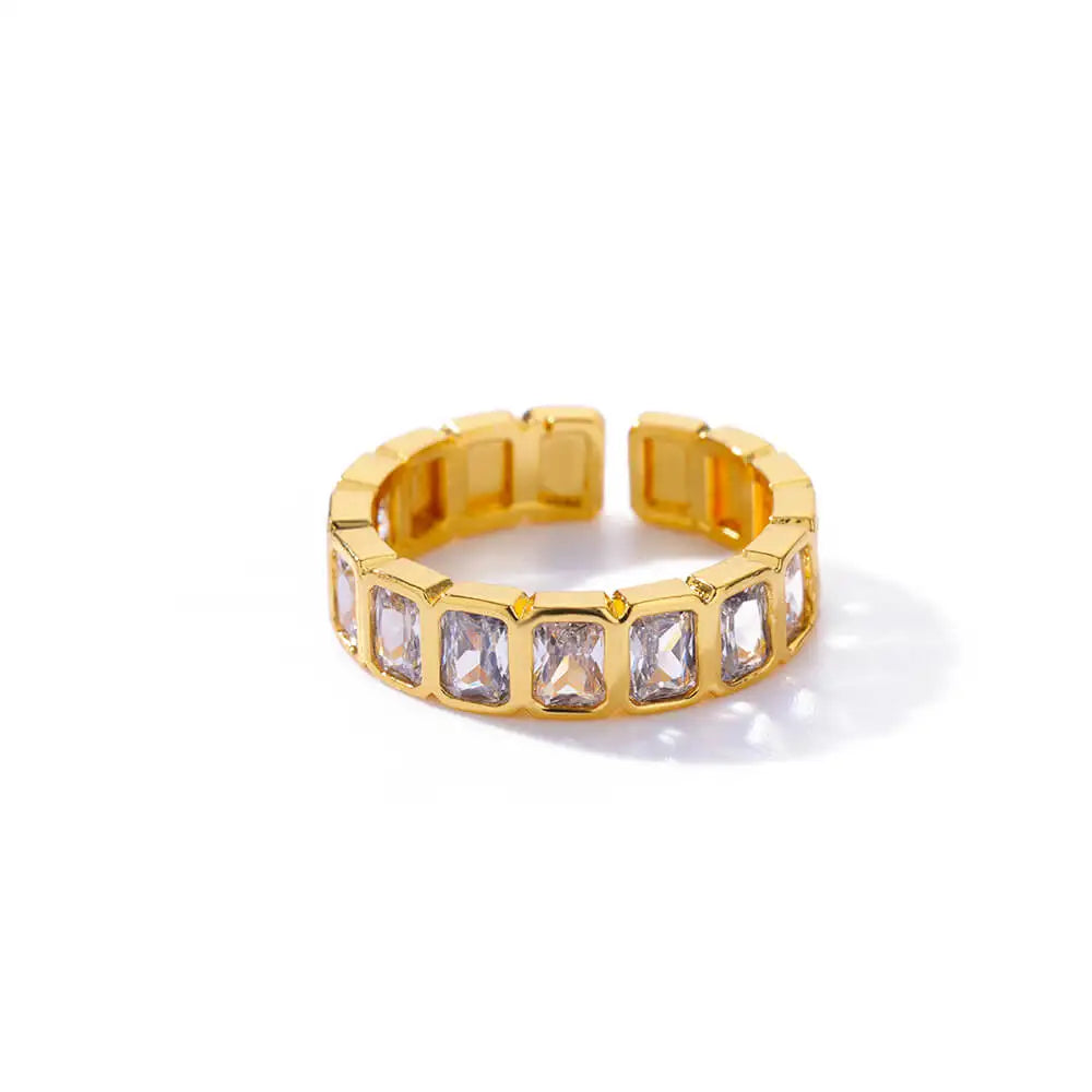 White Square Zircon Spliced Open Rings For Women Minimalist Stainless Steel Adjustable New Wedding Aesthetic Ring Jewelry BFF - Oria Jewel