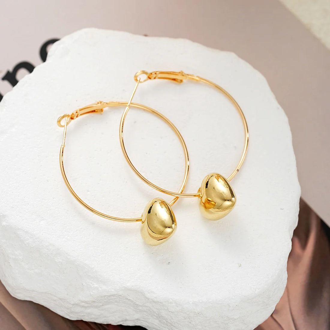 2024 New Heart Pendant Drop Earrings for Women Fashion Gold Color Design Exaggerate Big Circle Hoops Earring Korean Jewelry Gift - Oria Jewel