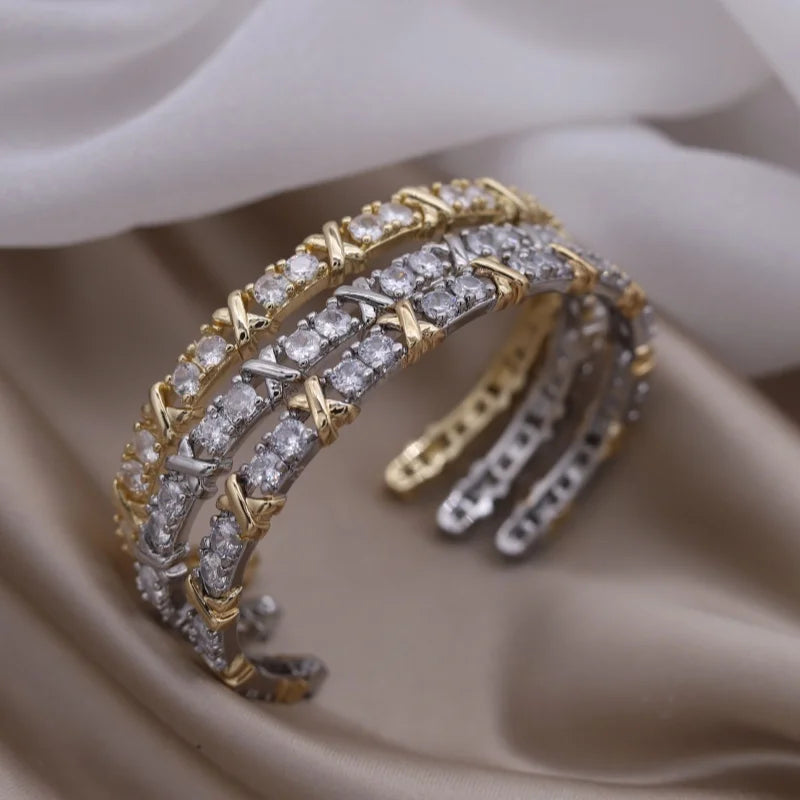 Gold X Cuff Bracelet - Oria Jewel