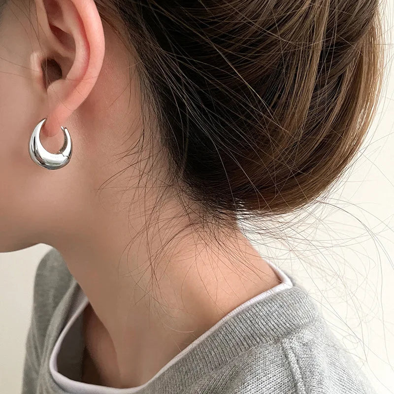 Punk Oval Hoop Earrings Metallic Geometric Ear Buckle Minimalist Style U-shaped Ear Buckle Daily Life Earring Accessories - Oria Jewel