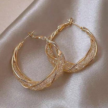 Gorgeous Intertwined Gold Color Hoop Earrings With Intricate Mesh Stylish Style Earrings For Women Party Gift Jewelry - Oria Jewel