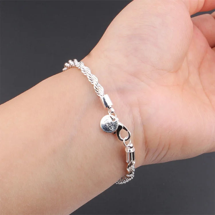 925 Sterling Silver Twisted Rope Bracelet for Men & Women - Oria Jewel