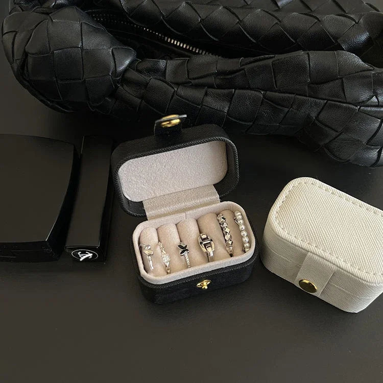 Mini Portable Small Jewelry Storage Bag Travel Simple Leather Ring Necklace Earrings Storage Box Organizer Display Gift Box - Oria Jewel