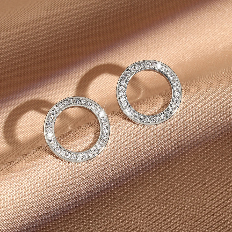 Fashion Ring Inlaid With Zirconium Hollow Stud Earrings For Women 18k Gold Couple Holiday Gift Earrings For Party Daily Jewelry - Oria Jewel