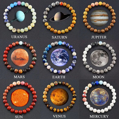 Eight Planets Bead Bracelet Men Women Natural Stone Universe Solar Syetem Earth Moon Saturn Neptune Planet Handmade Jewelry Gift - Oria Jewel