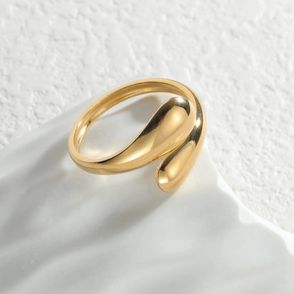 18K Gold Color Stainless Steel Smooth Double Beads Ring For Women Trendy Geometric Wedding Couple Metal Open Rings Jeweliry Gift - Oria Jewel