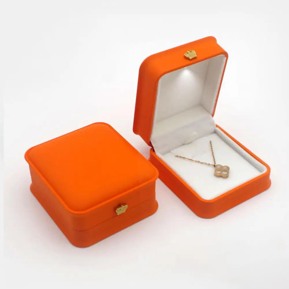 1 Pcs LED Jewelry Ring Box Luxury Velvet Rubber Necklace Pendant Gifts Display With Light For Proposal Engagement Wedding Case - Oria Jewel