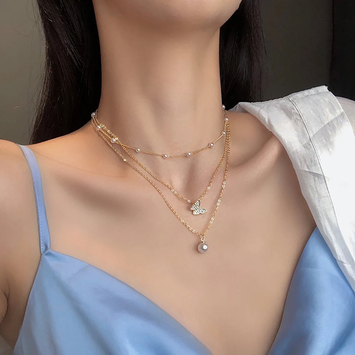 Retro Butterfly Layered Necklace - Oria Jewel
