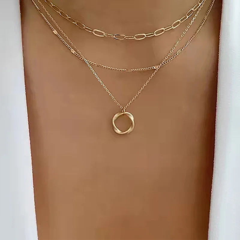 Gold Layered Pendant Necklace - Oria Jewel