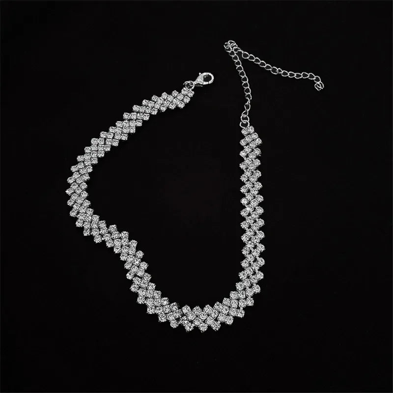 Luxury Rhinestone Choker Necklace – Geometric Crystal Statement - Oria Jewel