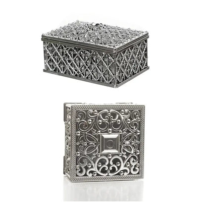 2 PCs Mini Treasure Storage Jewelry Box Silver-color Hollow Flower Pattern Jewelry Case Boxes for Necklace Earring Ring - Oria Jewel