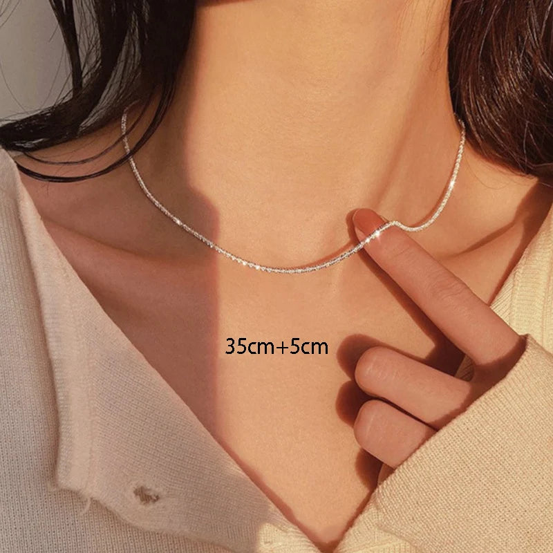 Silver Color Sparkling Necklace For Women Trendy Clavicle Chain Choker Girls Korean Wedding Party Jewelry Accessories - Oria Jewel