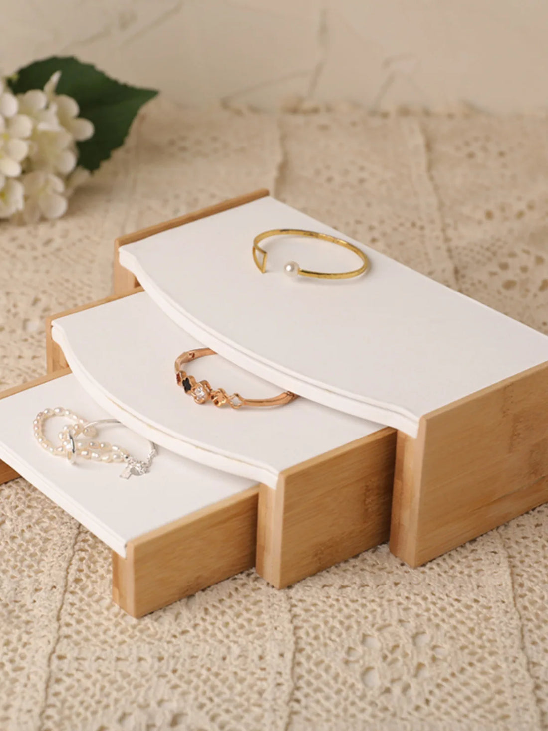 Luxury neckless stand styled on vanity dresser with jewelry | Oria Jewel