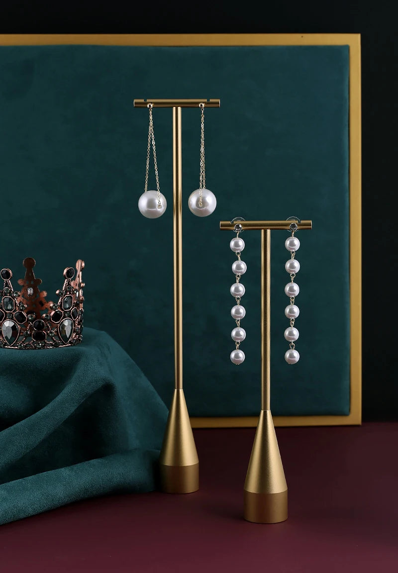 Gold Metal Hand Ring Holder Finger Jewelry Tower Earring T Bar Shelf Hanging Display Stand Ear Studs Storage Organizer Hole Rack - Oria Jewel