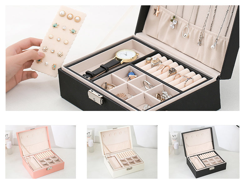 Double-layer Wooden Jewlery Box Ring Box Jewelry Boxes and Packaging with PU Leather Jewelry Storage Organizer and Makeup Case - Oria Jewel
