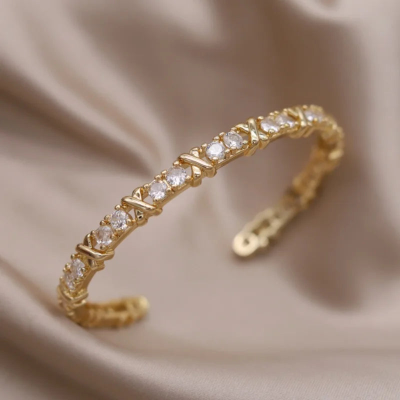 Gold X Cuff Bracelet - Oria Jewel