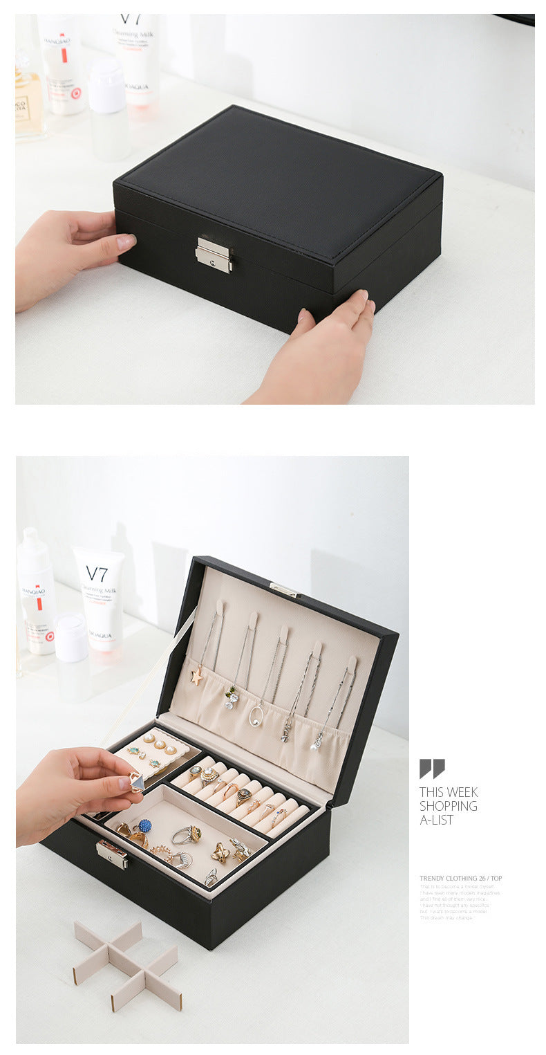 Double-layer Wooden Jewlery Box Ring Box Jewelry Boxes and Packaging with PU Leather Jewelry Storage Organizer and Makeup Case - Oria Jewel