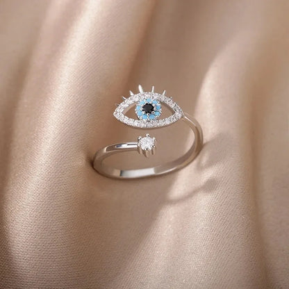 Gold Silver Color Evil Eye Open Rings For Women Crystal Eye Adjustable Finger Ring Female Fashion Party Jewelry Accessories - Oria Jewel
