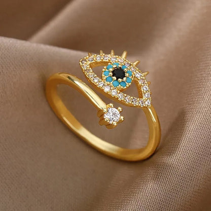 Gold Silver Color Evil Eye Open Rings For Women Crystal Eye Adjustable Finger Ring Female Fashion Party Jewelry Accessories - Oria Jewel