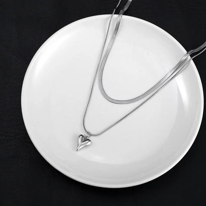 Seakissky Simple Stylish Double-layer Stainless Steel Necklace Charming Love Heart Pendant Hot Selling High-quality Women Gifts - Oria Jewel