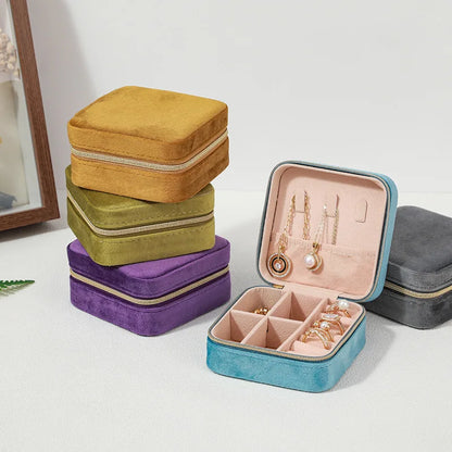 Velvet Jewelry Box For Women Necklace Ring Earrings Organizer Holder Travel Portable Zipper Square Jewelry Storage Case - Oria Jewel