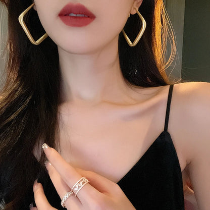 Diamond Shape Statement Hoops - Oria Jewel