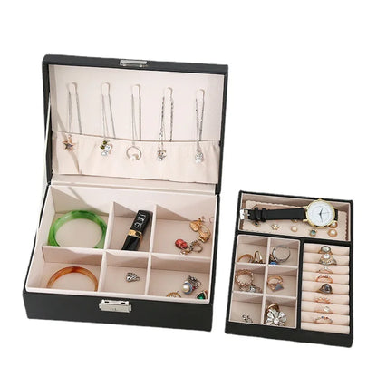 Double-layer Wooden Jewlery Box Ring Box Jewelry Boxes and Packaging with PU Leather Jewelry Storage Organizer and Makeup Case - Oria Jewel