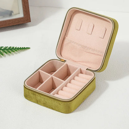 Velvet Jewelry Box For Women Necklace Ring Earrings Organizer Holder Travel Portable Zipper Square Jewelry Storage Case - Oria Jewel