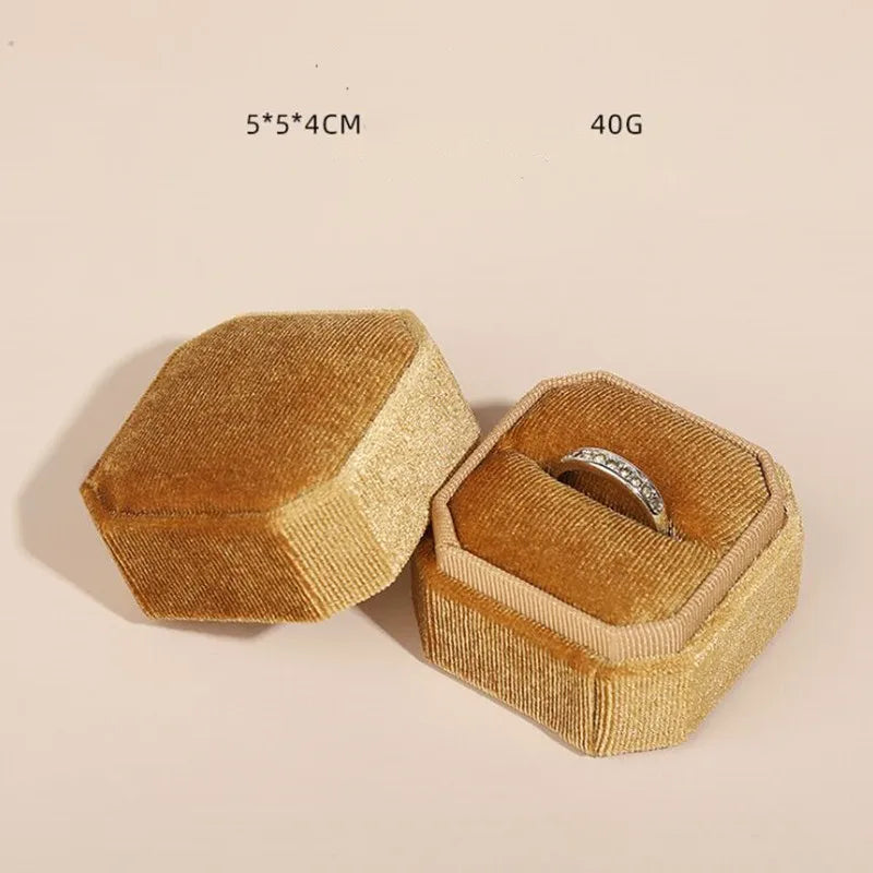 Corduroy Ring box 5x5x4cm Small Size Four Color Spot Hexagon Flannelette Ring Jewelry Box For Wedding &amp;Engagement - Oria Jewel