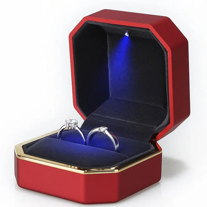 1 Pcs LED Jewelry Ring Box Luxury Velvet Rubber Necklace Pendant Gifts Display With Light For Proposal Engagement Wedding Case - Oria Jewel