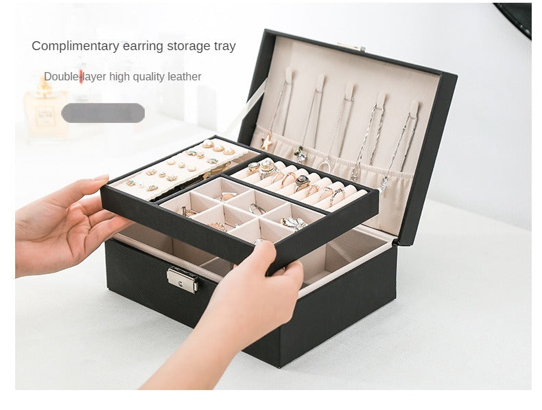 Double-layer Wooden Jewlery Box Ring Box Jewelry Boxes and Packaging with PU Leather Jewelry Storage Organizer and Makeup Case - Oria Jewel