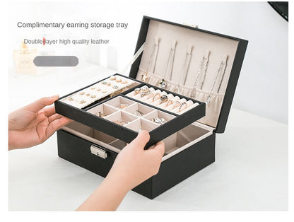 Double-layer Wooden Jewlery Box Ring Box Jewelry Boxes and Packaging with PU Leather Jewelry Storage Organizer and Makeup Case - Oria Jewel